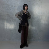 SLASHED CHECK HOODIE: BROWN