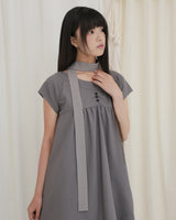 COUNTRY FLARE LINEN DRESS / CHARCOAL