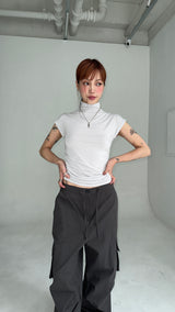 HALF NECK SHIRRING T-SHIRTS