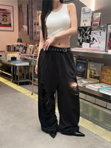 [Unisex] デストロイドバンディングスウェットパンツ(2color)