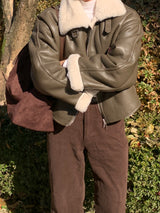 Del modi leather cropped sheepskin jacket