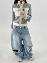DAMAGED BALLOON RIPPED DENIM💙 LIGHT BLUE DENIM PANTS