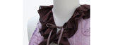 [Rose Island] Shiny Floral Halter Ruffle Edge V-Neck Retro Sweet Waist-Cinching Off-Shoulder Top