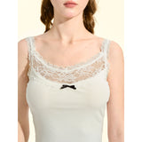 [GirlyFancyClub] short unique beautiful small top women's summer lace patchwork white camisole