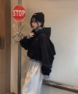 [BELLIDE MADE] ダブルサイドレイジングダンピングラインクロップパーカー