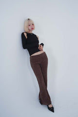 レパード ローライズ スリットパンツ_BROWN