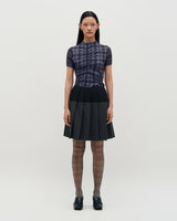 Raw Edge Colour Block Pleated Skirt _ NAVY
