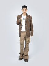 Circle Leather Patch Blazer (Brown Stripe)