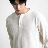 ワッフルクロップヘンリーネックTシャツ アイボリー