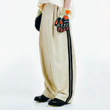 [UNISEX] Satin-Trimmed Motorsport Trousers (Beige)