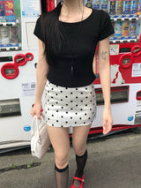 フレンチ グロウ ドット サテン ミニ スカート