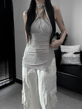 halter strap slit layered one piece (2color)