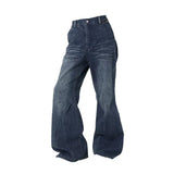 RELABEL(‘LABEL) Natural washed denim jeans with split straight cut, loose fit, heightening and slimming effect, slightly flared