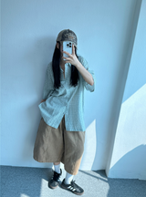 ラインポイントバルーンピグメントコットンバミューダ💚🩶🤎 - 3 カラーズ