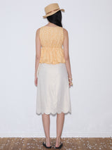 rirri SS25 vacation wear 100% Cotton Textured Floral Blouse with Puffed Lace Trim - Resort Collection