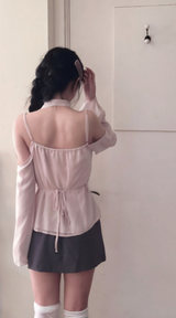 romang drape cut off-shoulder bl tie set