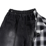 check layer denim pants