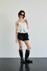 RIBBON JERSEY TRACK MICRO SHORTS / BLACK