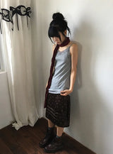 Ebony Flower Pintuck Midi Skirt