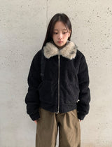 サンポリキルティドブークレファーカラーショートジャケット