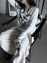 printed ribbed long sleeves (2color)