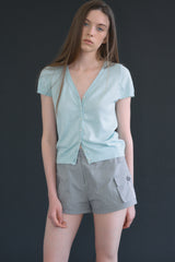T/T Button half knit cardigan (soft blue)