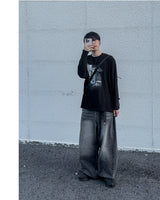 ラボンサイドタックワイドデニムパンツ