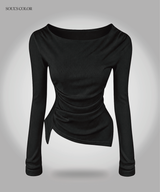 Drape Lip Neck Asym Top - long sleeve (3color)
