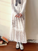 Vintage lace print high-waisted skirt