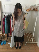 ユーズ チェック パフ シャーリング レイヤード ワンピース