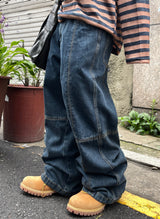 クロススリットステッチデニムパンツ