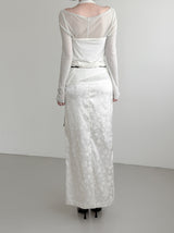 Rose Jacquard Satin Long Skirt