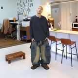 オーバーワッフルヘンリーネック長袖Tシャツ