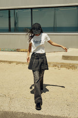 (W) カッティングラインクロップ半袖Tシャツ