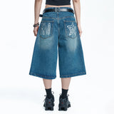 Star 8-part denim bermuda pants - DEEP BLUE