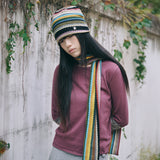 hippie stripe beanie beige
