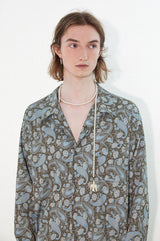 Retro style cashew flower Cuban collar straight long-sleeved floral shirt