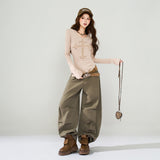 Light Brown Wash Fold Detail Wide Leg Jeans