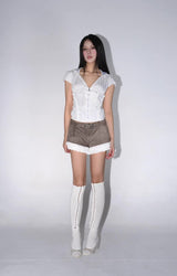 eatmeplz lace American vintage workwear summer shorts