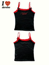 レッドボウレタリングレーススリーブレスTシャツ