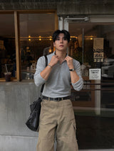 Vice shoulder half-zip muscular sleeve T-shirt