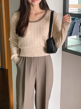 コジーカシミアケーブルUネックニット (6color)