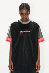 カラーブロックメッシュパネルスポーツTシャツ