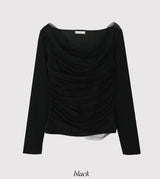 ドレープシースルーオフショルダーTシャツ(3color)