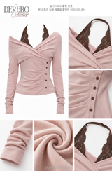 Rosé Lace Halter Neck Long Sleeve T-Shirt