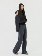 ニットカットディテールブーツカットパンツ, チャコール