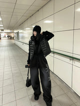 Black tech knit padding jacket