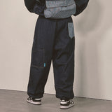 stripe patch denim pants_blue