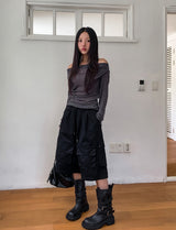 ラッフルシースルーシャーリングドレープロングスリーブ