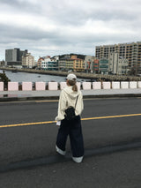 チェックボタンロールアップワイドパンツ (2c)
